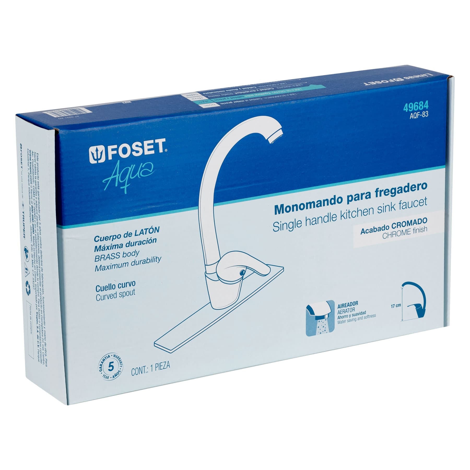 Monomando fregadero cromo cuello curvo AQUA