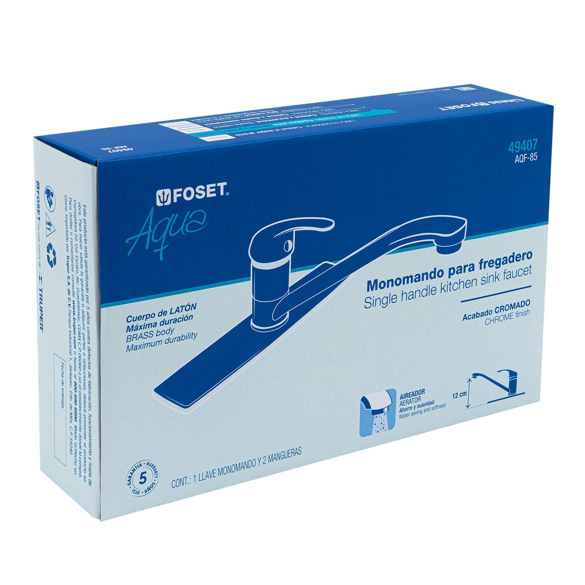 Monomando fregadero cromo cuello recto AQUA