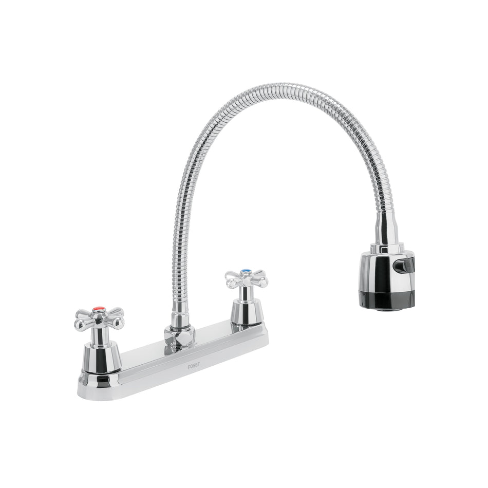 Mezcladora fregadero 8" cromo cuello flexible crucetaAQUA