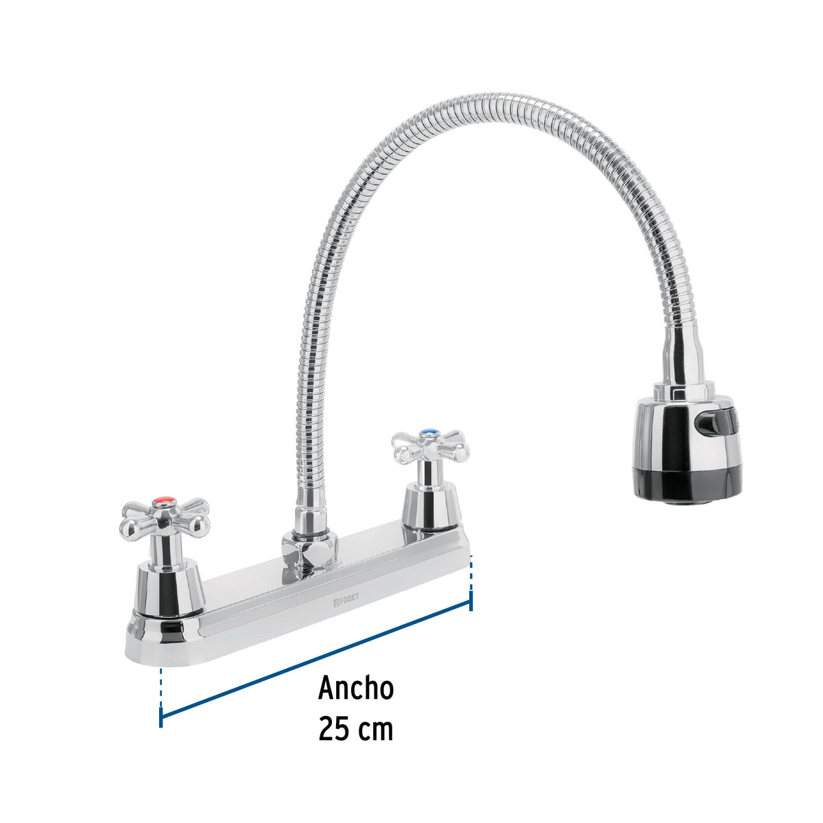 Mezcladora fregadero 8" cromo cuello flexible crucetaAQUA