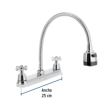 Mezcladora fregadero 8" cromo cuello flexible crucetaAQUA
