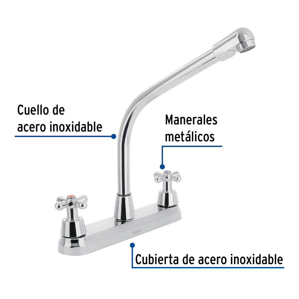 Mezcladora fregadero 8" cromo cuello cobra cruceta AQUA