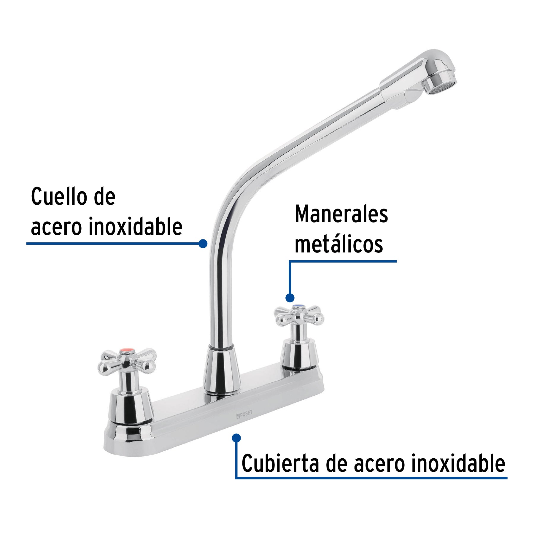 Mezcladora fregadero 8" cromo cuello cobra cruceta AQUA