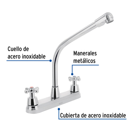 Mezcladora fregadero 8" cromo cuello cobra cruceta AQUA