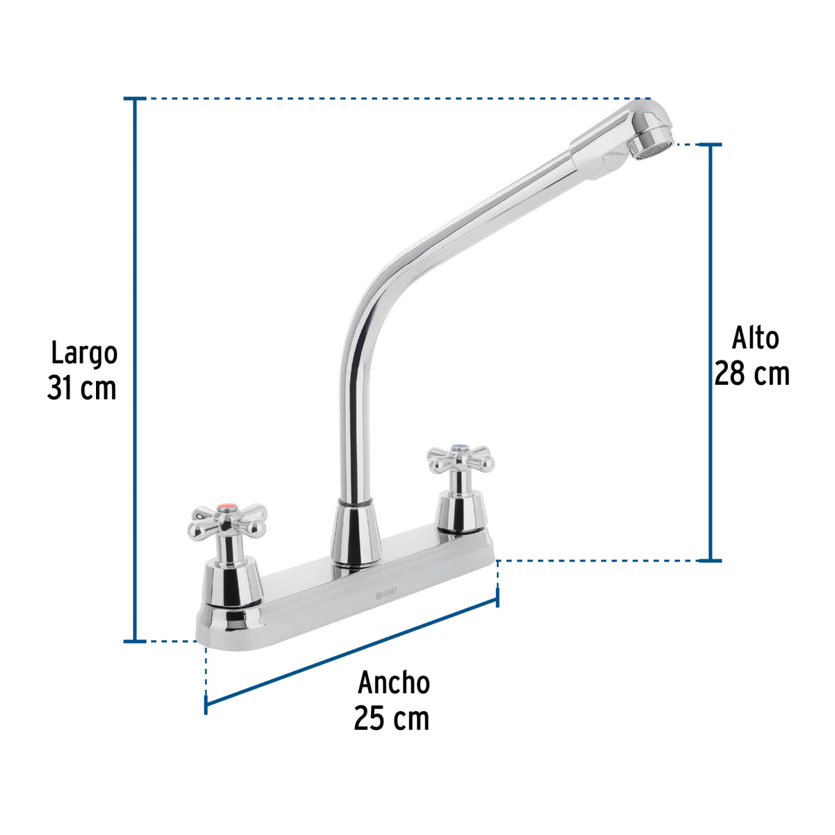 Mezcladora fregadero 8" cromo cuello cobra cruceta AQUA