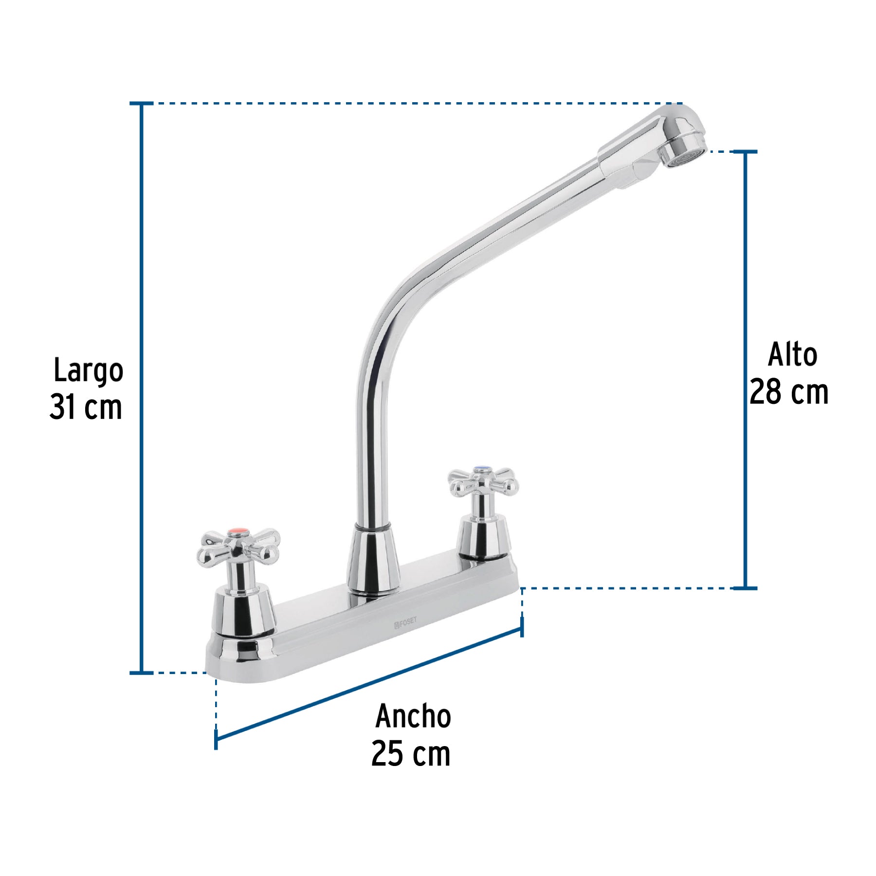Mezcladora fregadero 8" cromo cuello cobra cruceta AQUA