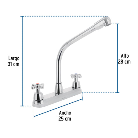 Mezcladora fregadero 8" cromo cuello cobra cruceta AQUA