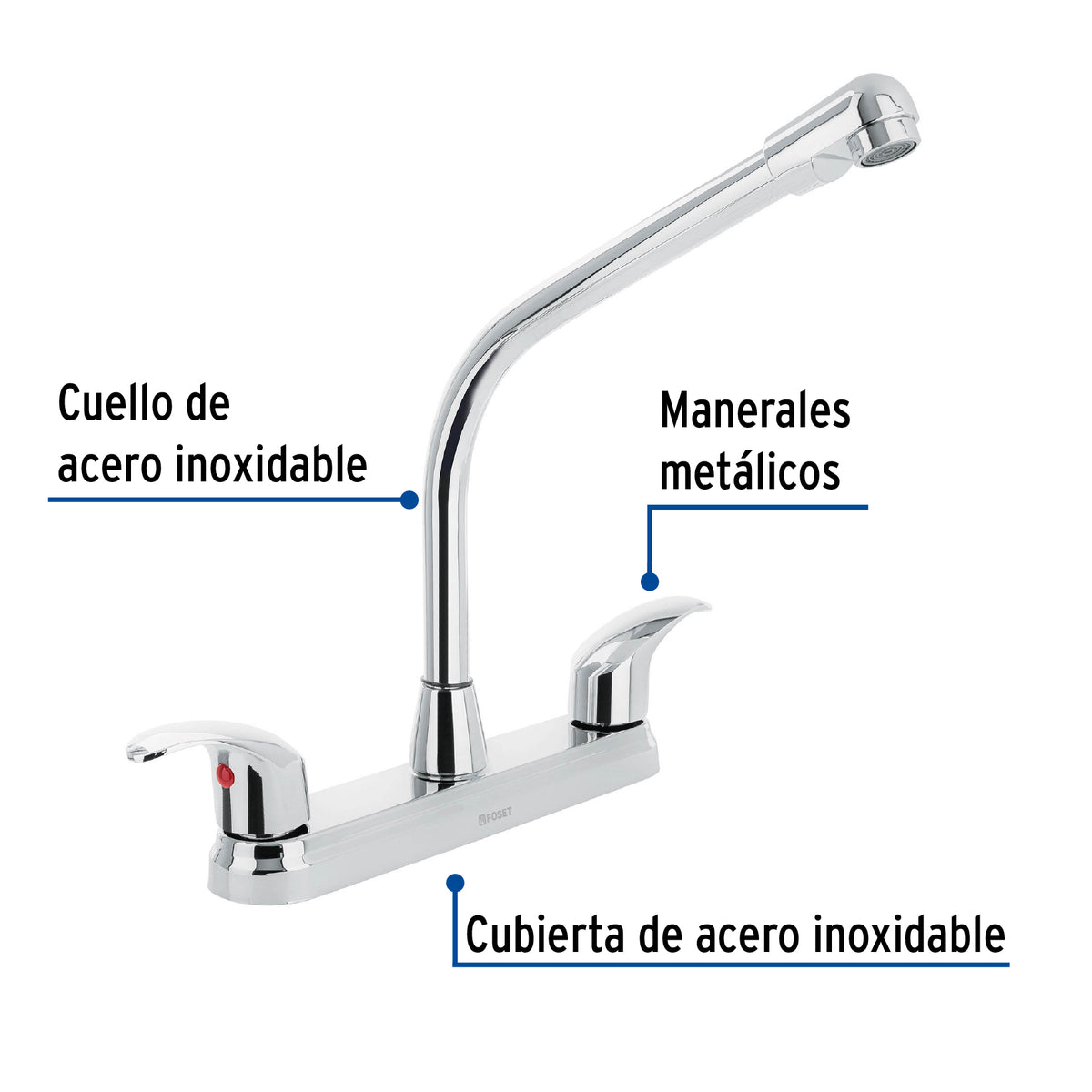 Mezcladora fregadero 8" cromo cuello cobra palanca AQUA