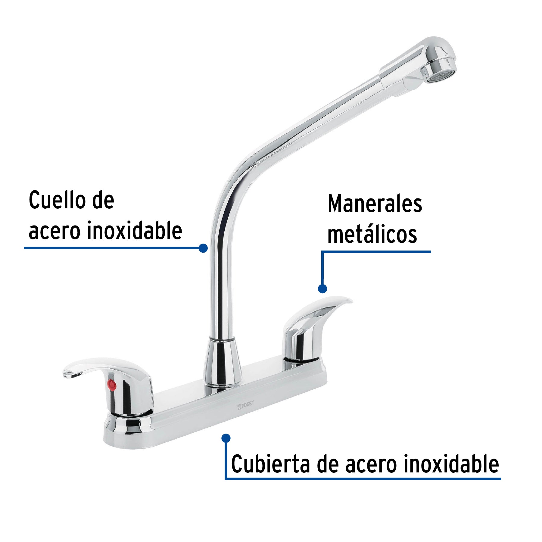 Mezcladora fregadero 8" cromo cuello cobra palanca AQUA