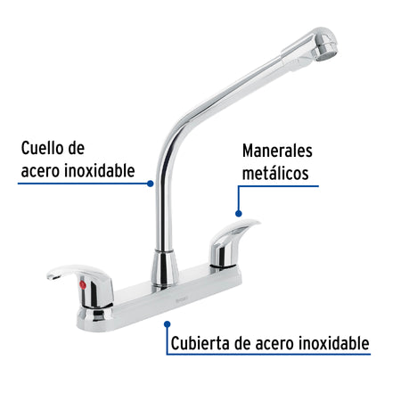 Mezcladora fregadero 8" cromo cuello cobra palanca AQUA