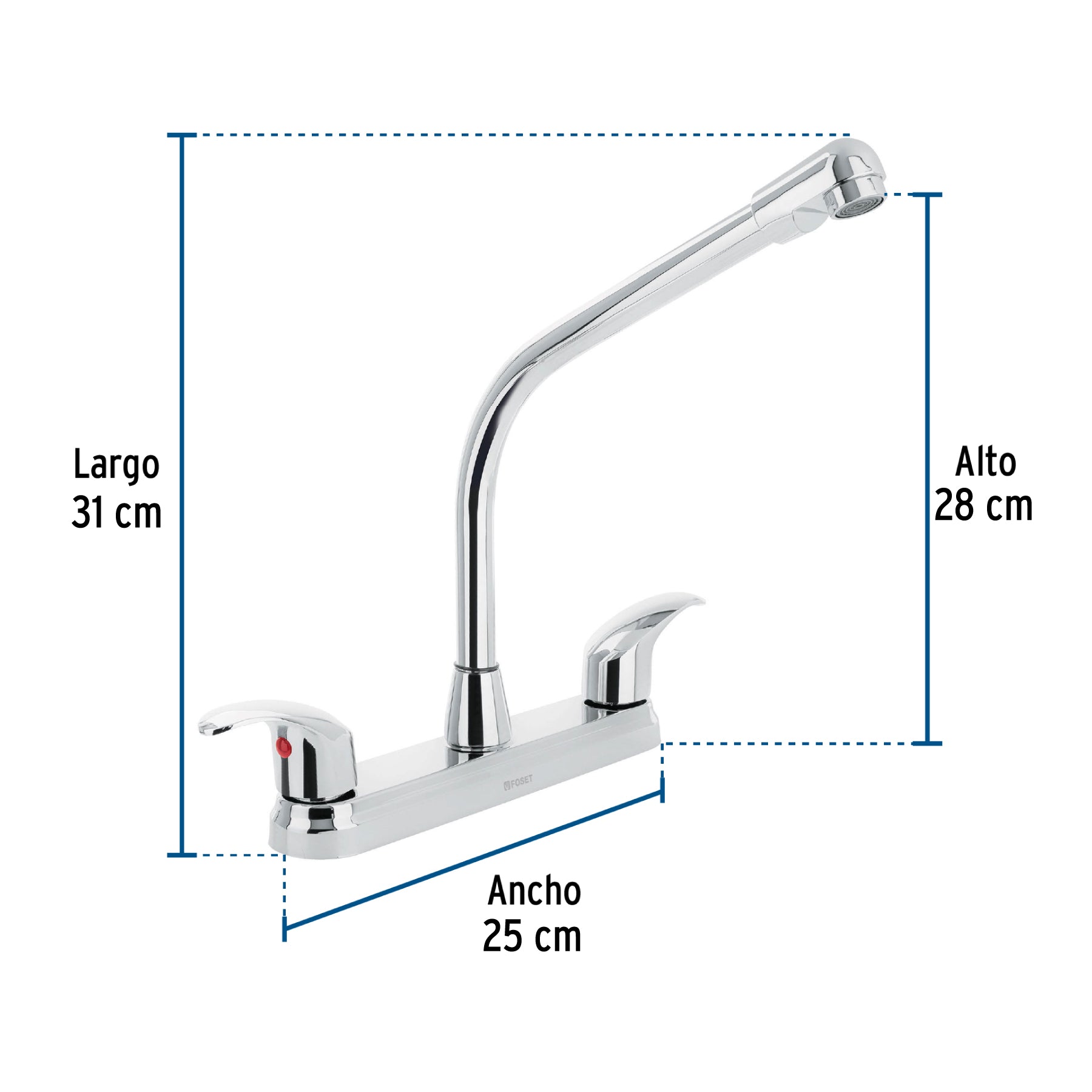 Mezcladora fregadero 8" cromo cuello cobra palanca AQUA