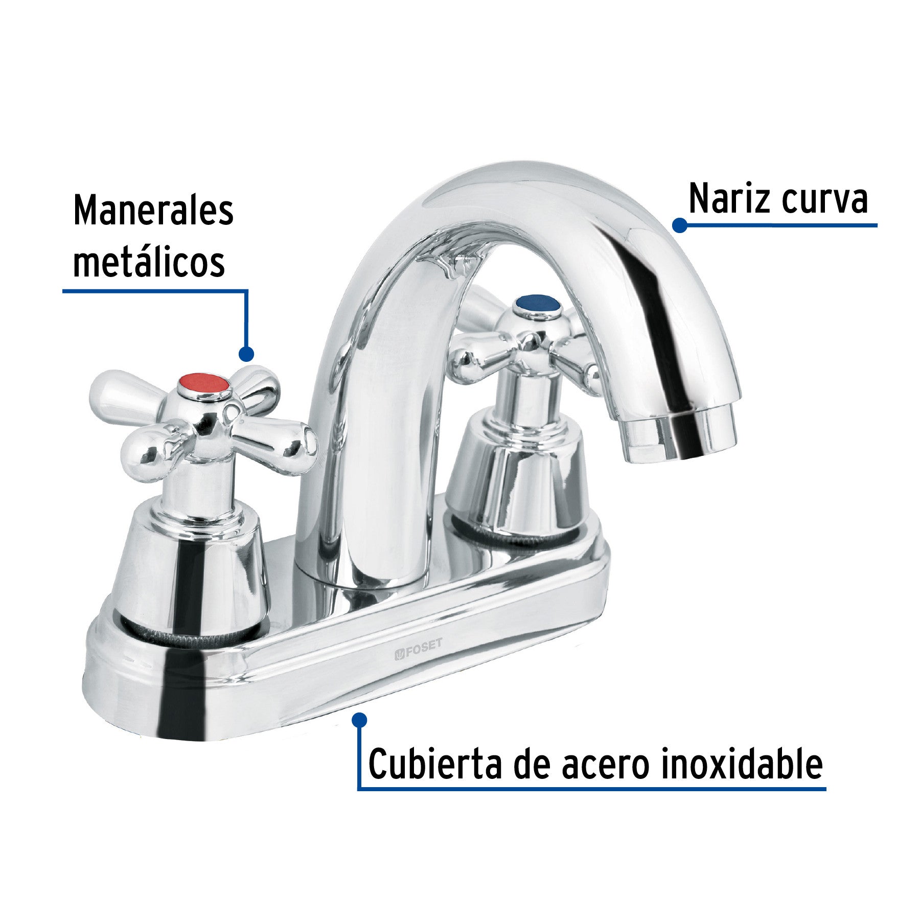 Mezcladora lavabo 4' cromo-oro, nariz curva, cruceta, AQUA