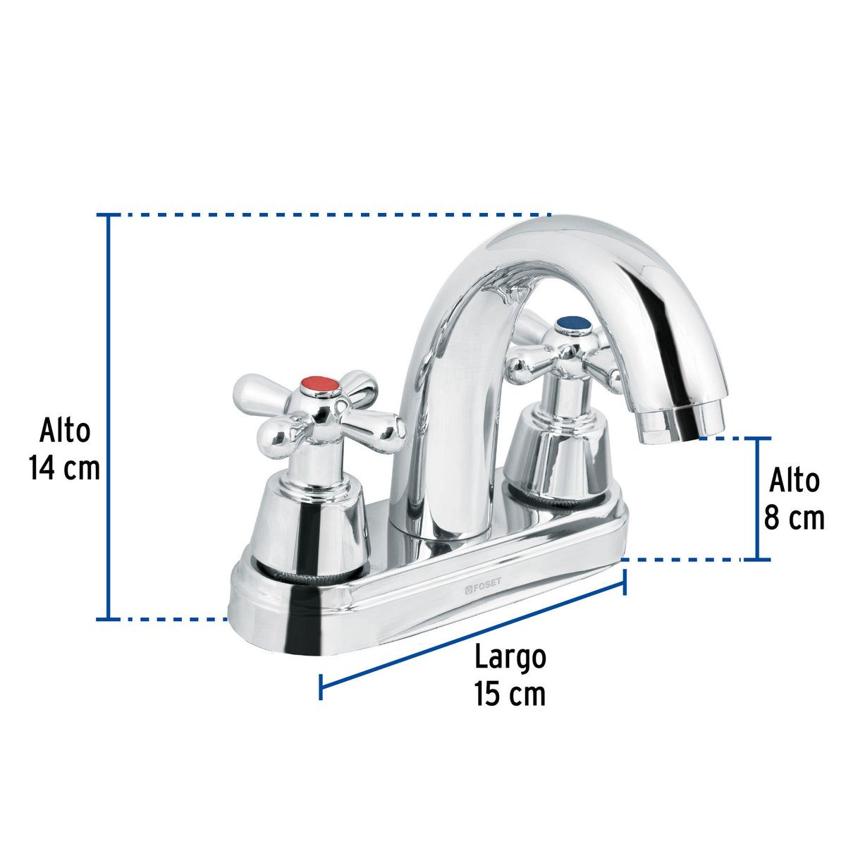 Mezcladora lavabo 4' cromo-oro, nariz curva, cruceta, AQUA