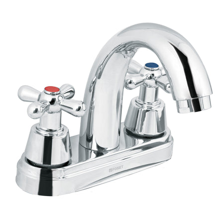 Mezcladora lavabo 4' cromo-oro, nariz curva, cruceta, AQUA