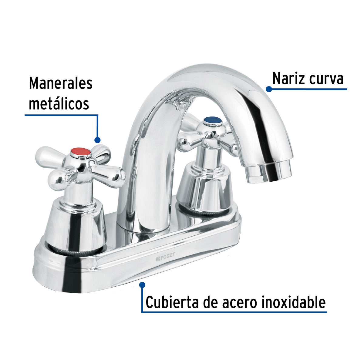 Mezcladora lavabo 4" cromo nariz curva cruceta AQUA