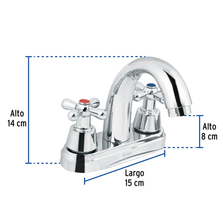 Mezcladora lavabo 4" cromo nariz curva cruceta AQUA