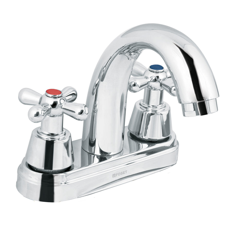 Mezcladora lavabo 4" cromo nariz curva cruceta AQUA