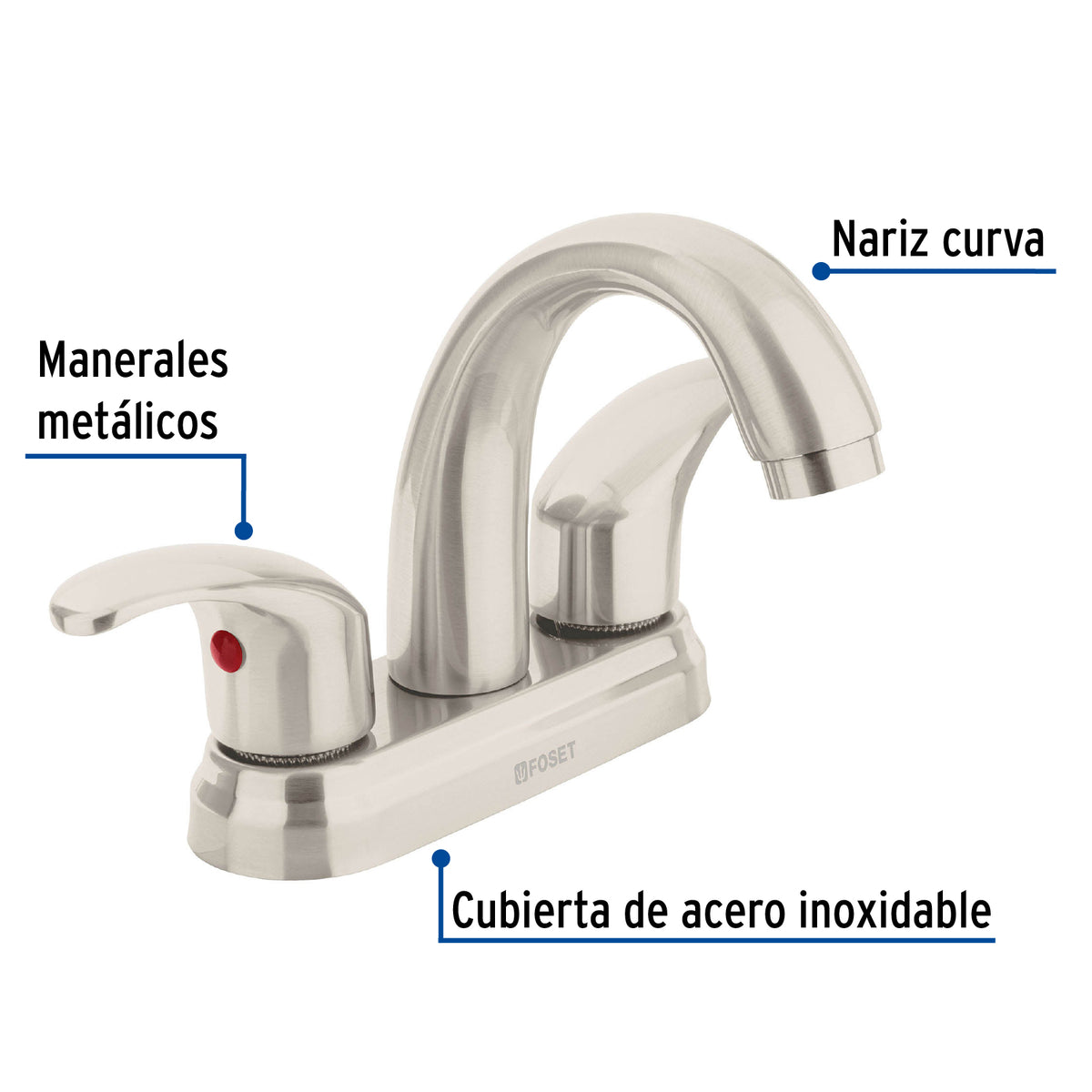 Mezcladora lavabo 4" satin nariz curva palanca AQUA