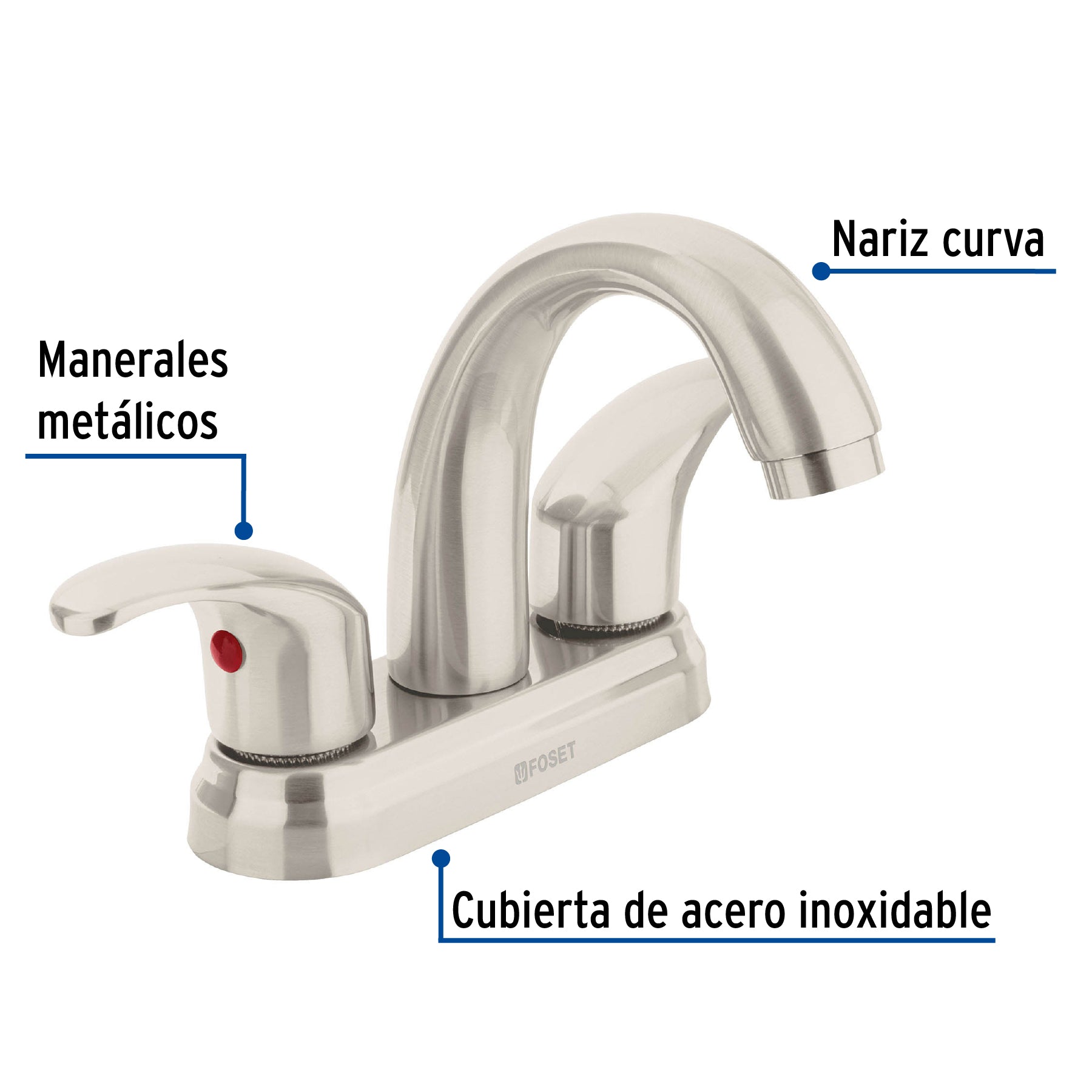 Mezcladora lavabo 4" satin nariz curva palanca AQUA
