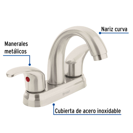 Mezcladora lavabo 4" satin nariz curva palanca AQUA
