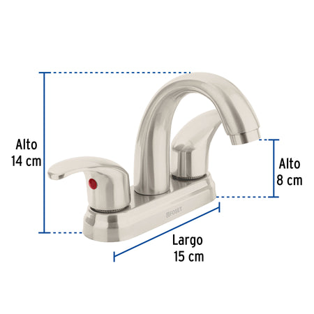 Mezcladora lavabo 4" satin nariz curva palanca AQUA