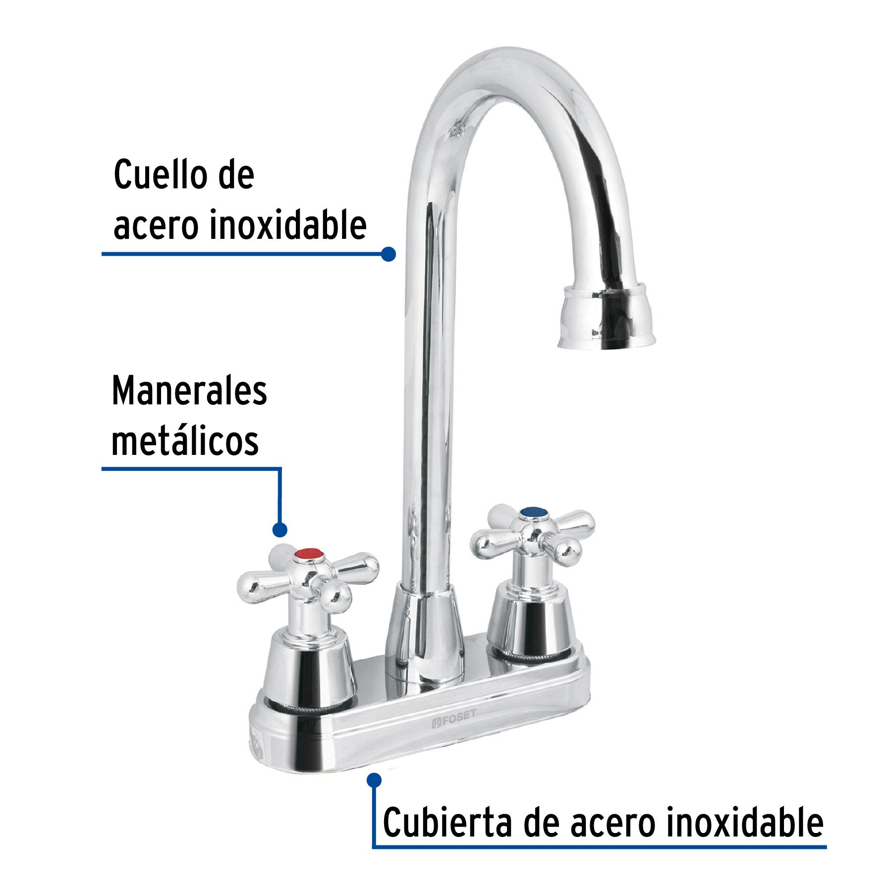 Mezcladora lavabo 4' cromo-oro, tipo bar, cruceta, AQUA