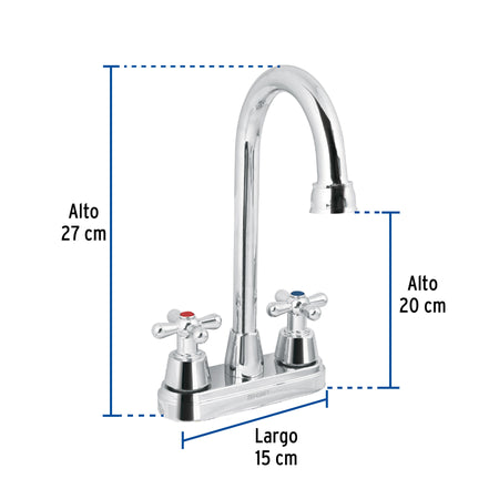 Mezcladora lavabo 4" cromo tipo bar cruceta AQUA