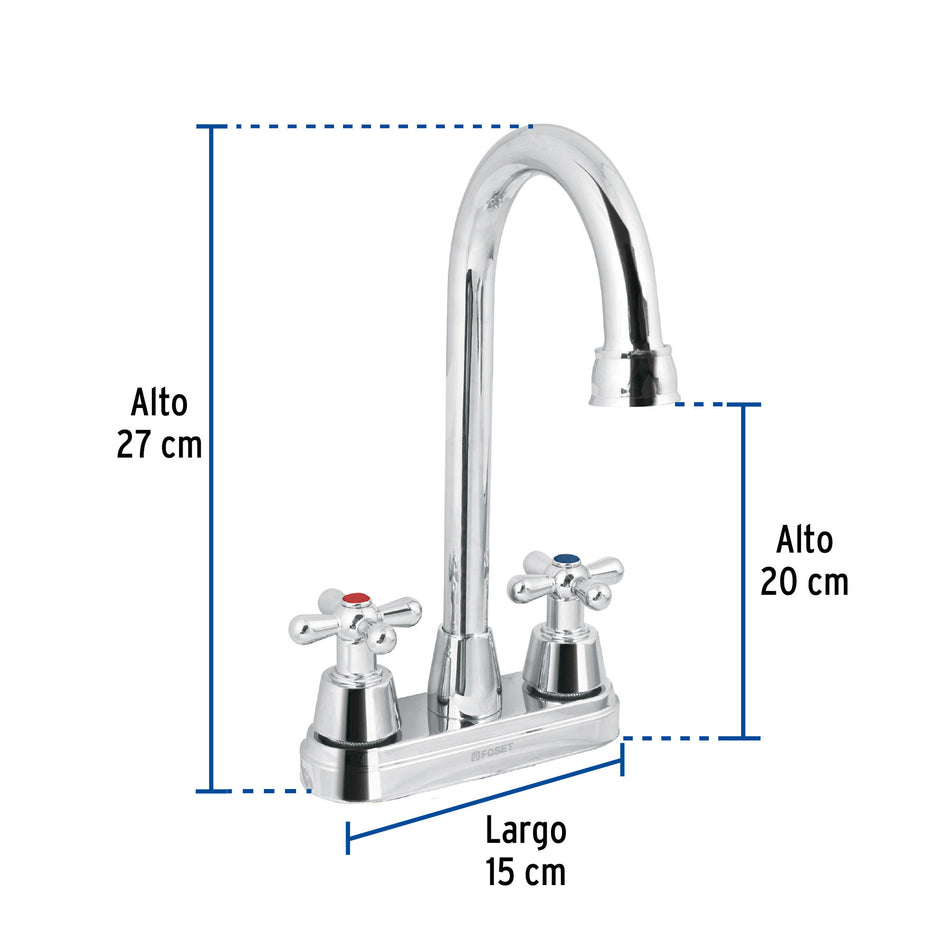 Mezcladora lavabo 4" cromo tipo bar cruceta AQUA