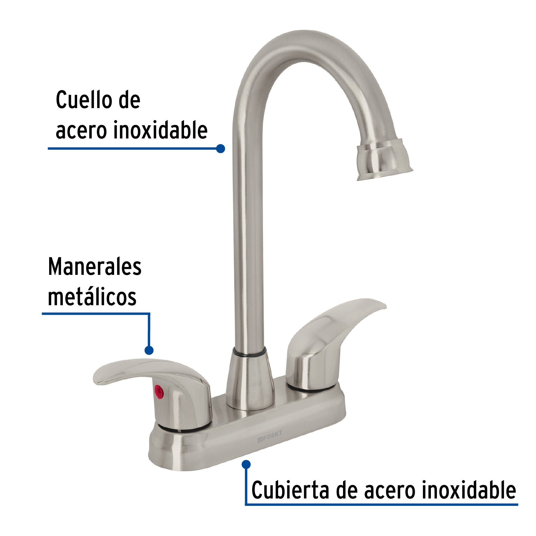 Mezcladora lavabo 4" satin tipo bar palanca AQUA