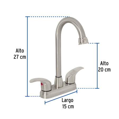 Mezcladora lavabo 4" satin tipo bar palanca AQUA