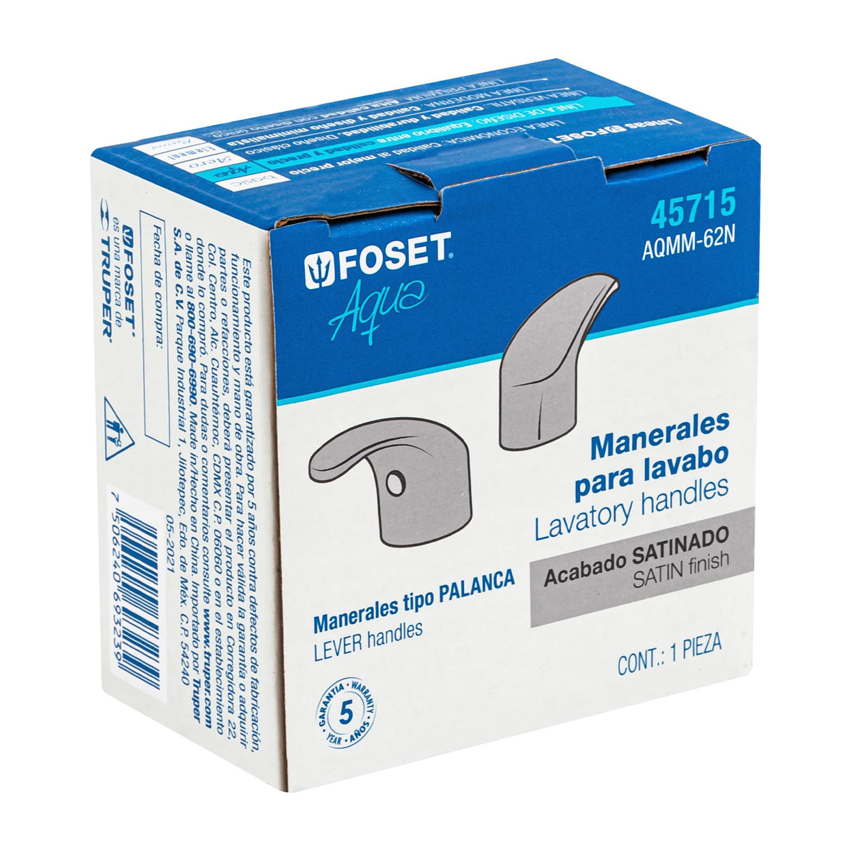 Juego de manerales tipo palanca p/lav-fregadero, satín AQUA