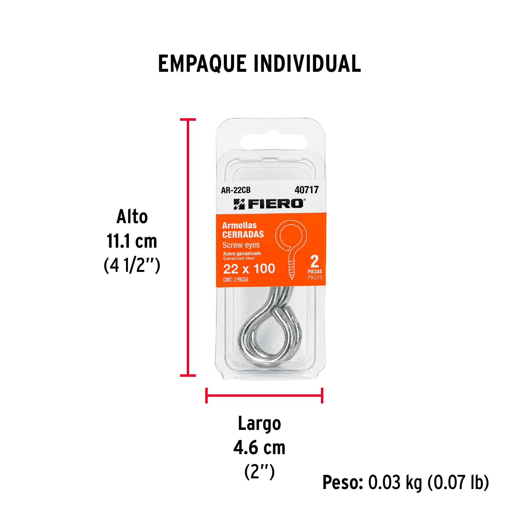 Blister con 2 armellas cerradas de 22 x 100 FIERO