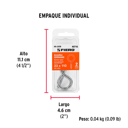 Blister con 2 armellas cerradas de 23 x 110 FIERO