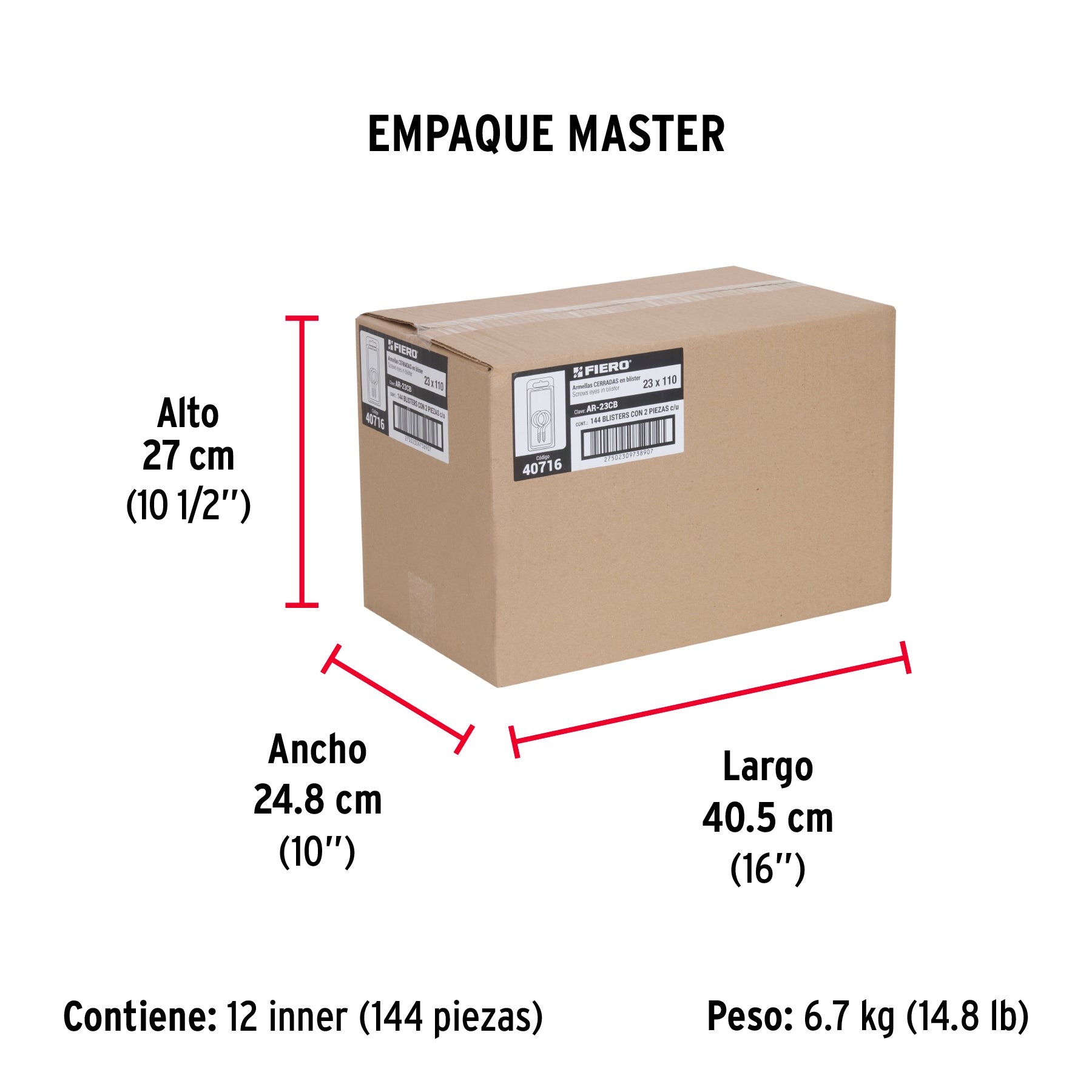 Blister con 2 armellas cerradas de 23 x 110 FIERO