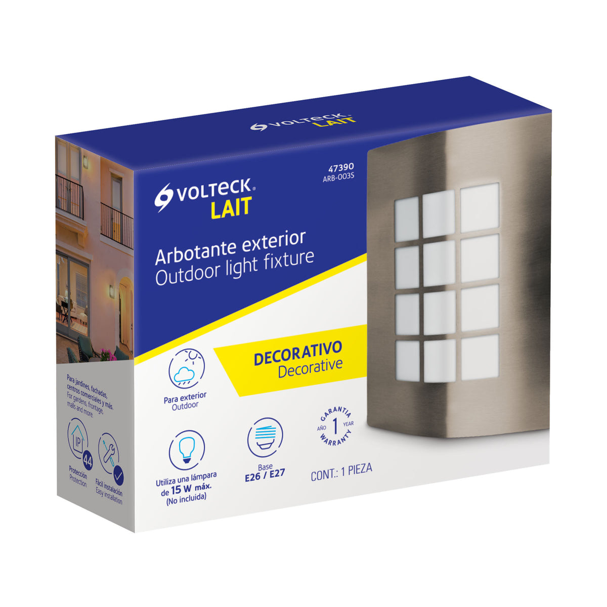 Arbotante decorativo cuerpo acero inox, lámpara no incluida