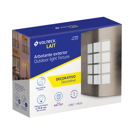 Arbotante decorativo cuerpo acero inox, lámpara no incluida