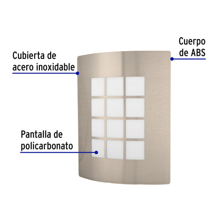 Arbotante decorativo cuerpo acero inox, lámpara no incluida