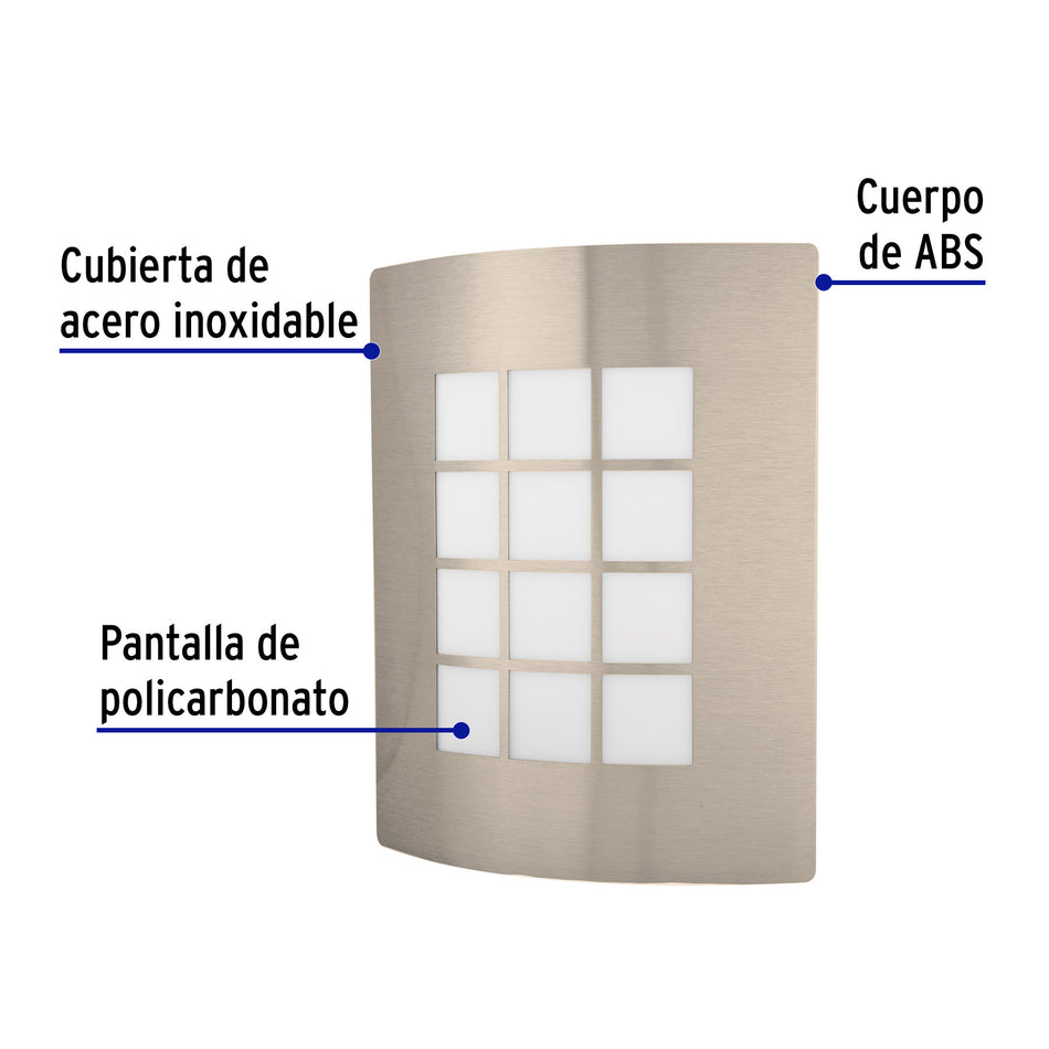 Arbotante decorativo cuerpo acero inox, lámpara no incluida