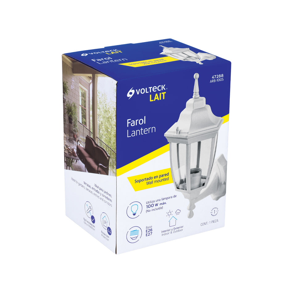 Arbotante tipo farol tradicional soportado p/exterior blanco