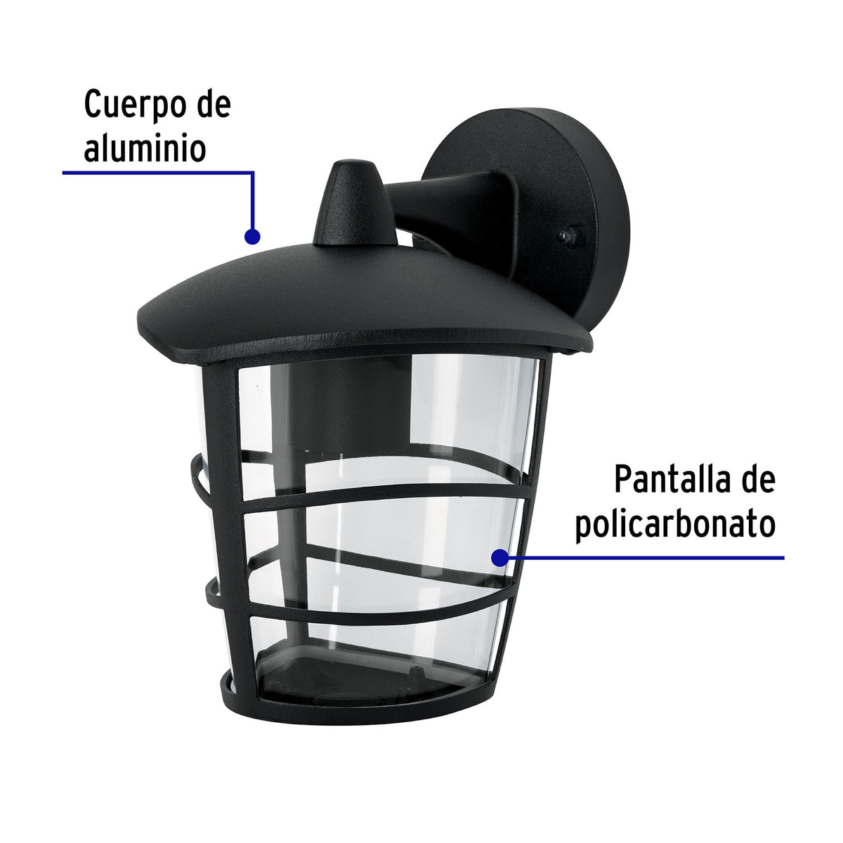 Arbotante tipo farol moderno suspendido p/exteriores negro