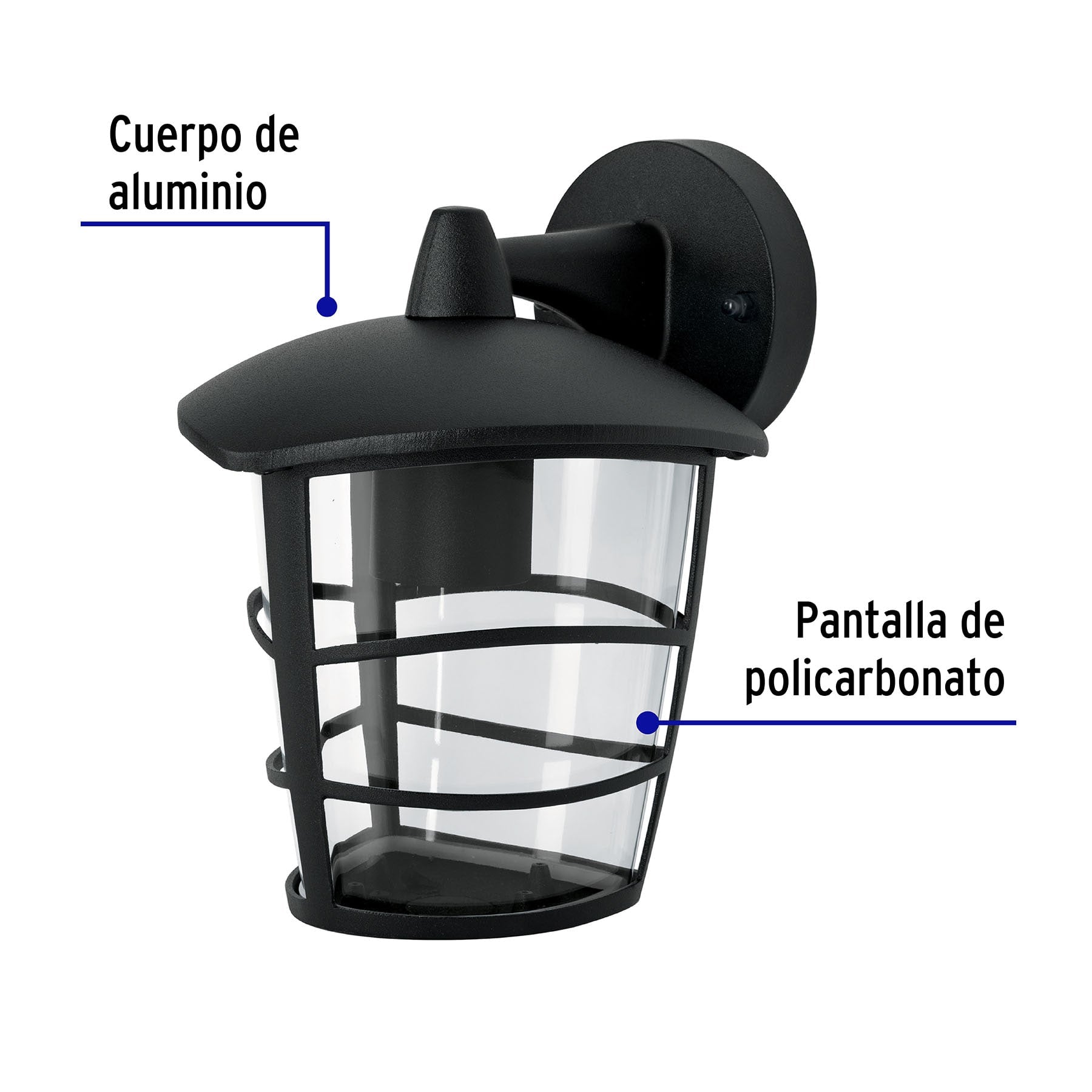 Arbotante tipo farol moderno suspendido p/exteriores negro