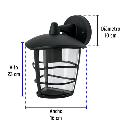 Arbotante tipo farol moderno suspendido p/exteriores negro