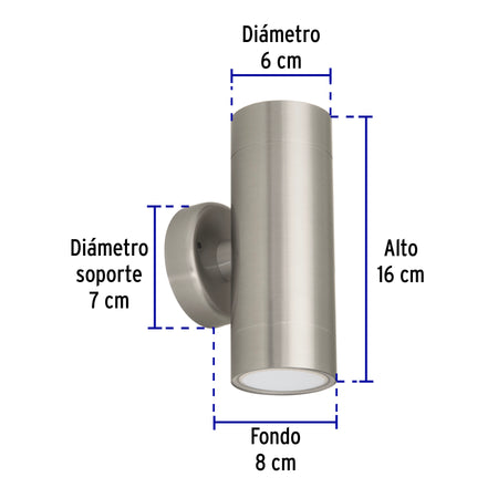 Arbotante LED exterior 10 W 3000K, 2 spots, 6x16 cm, VOLTECK