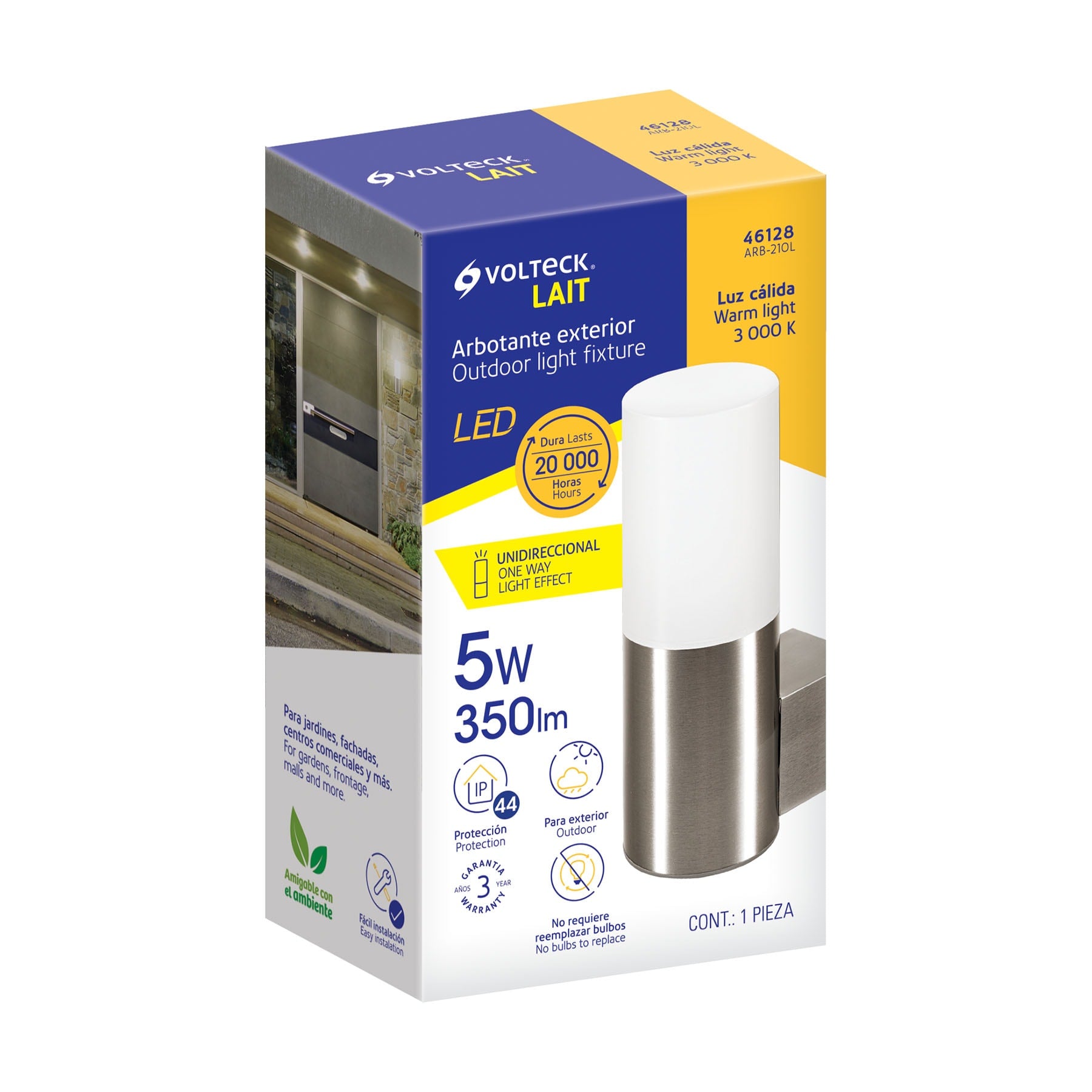 Arbotante LED exterior 5 W 3000K 1 spot,6x22 cm, VOLTECK
