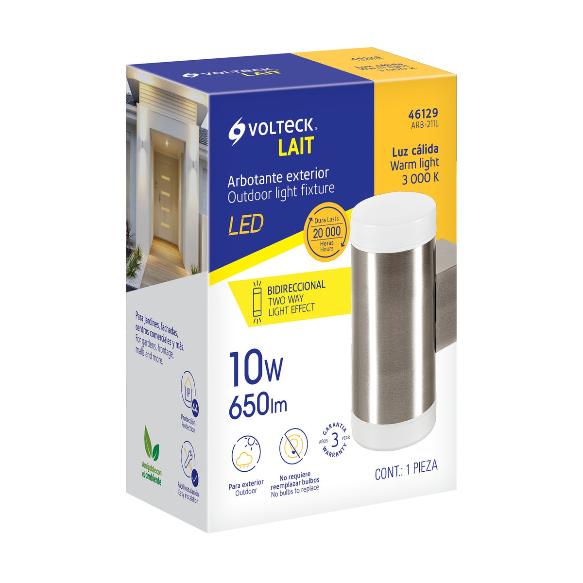Arbotante LED exterior 10 W 3000K 2 spots 7x17 cm VOLTECK