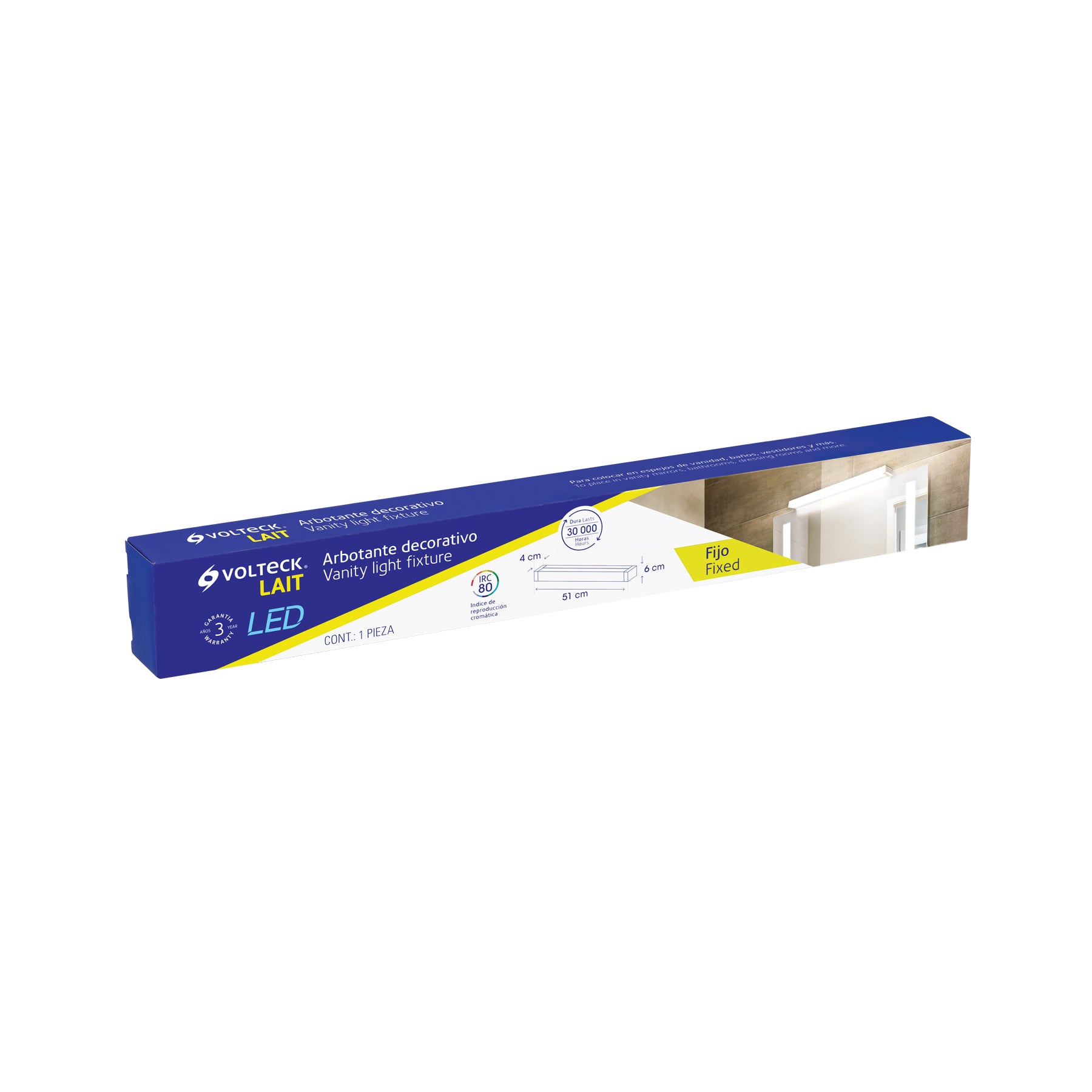 Luminario LED de pared para baño 10W 4000K, barra, VOLTECK