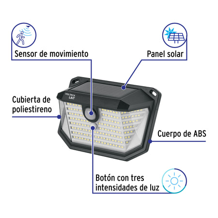 Luminario Solar LED 3 W con sensor de movimiento, VOLTECK