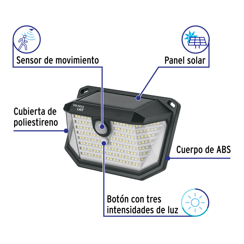 Luminario Solar LED 3 W con sensor de movimiento, VOLTECK