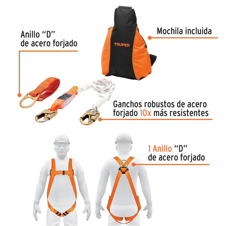 Kit contra caidas con arnes de un anillo ANSI Truper