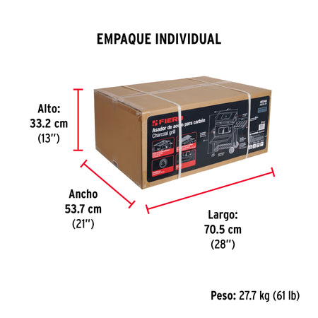 Asador de carbón de 24' con tapa, negro, FIERO